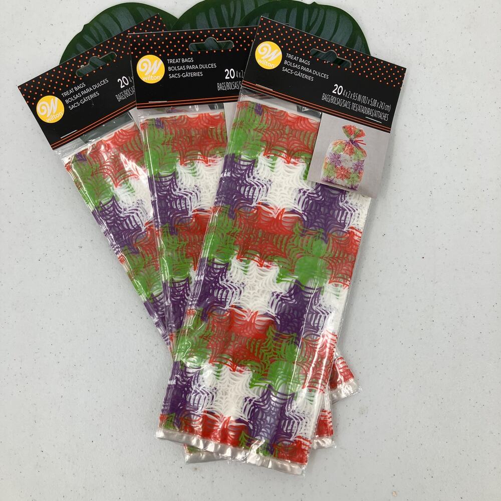 Wilton Multi Color Spider Web Halloween Plastic Treat Candy Party Favor Bags Set
